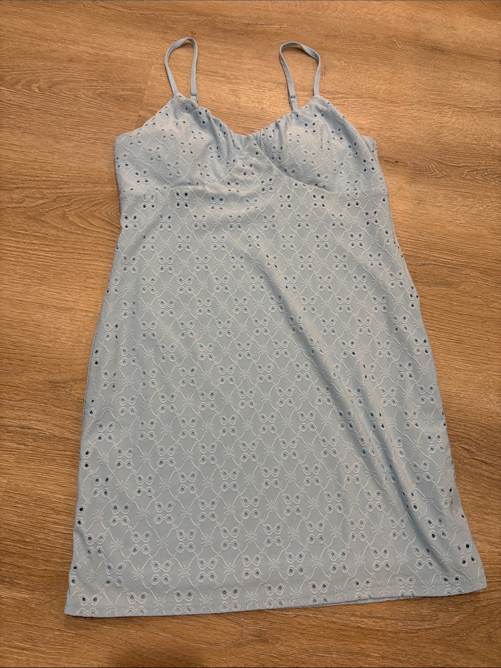 No Boundaries Light Blue Eyelet Mini Dress